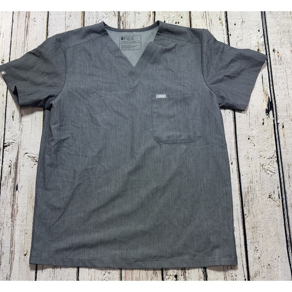 FIGS Shirt Mens M Technical Collection Scrub Top Stretch Pocket FM1500 Gray